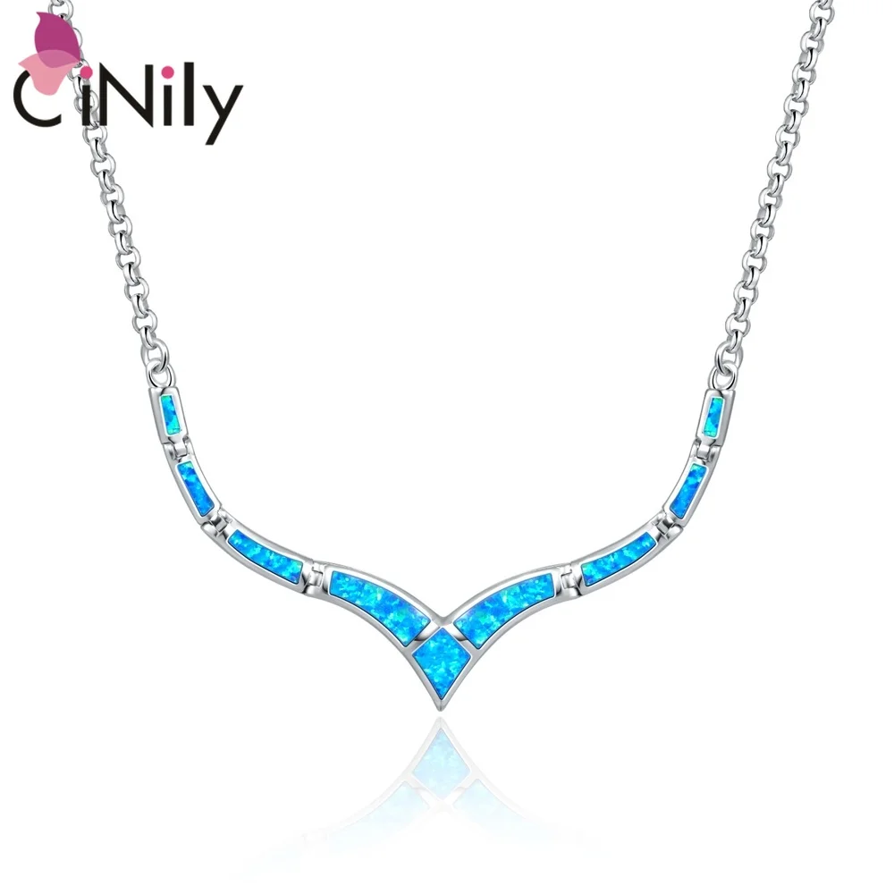 

CiNily Ocean Blue Fire Opal Silver Plated Fashion Jewelry Necklaces suitable for Woman Vintage Chain Party Jewelry Best Gifts