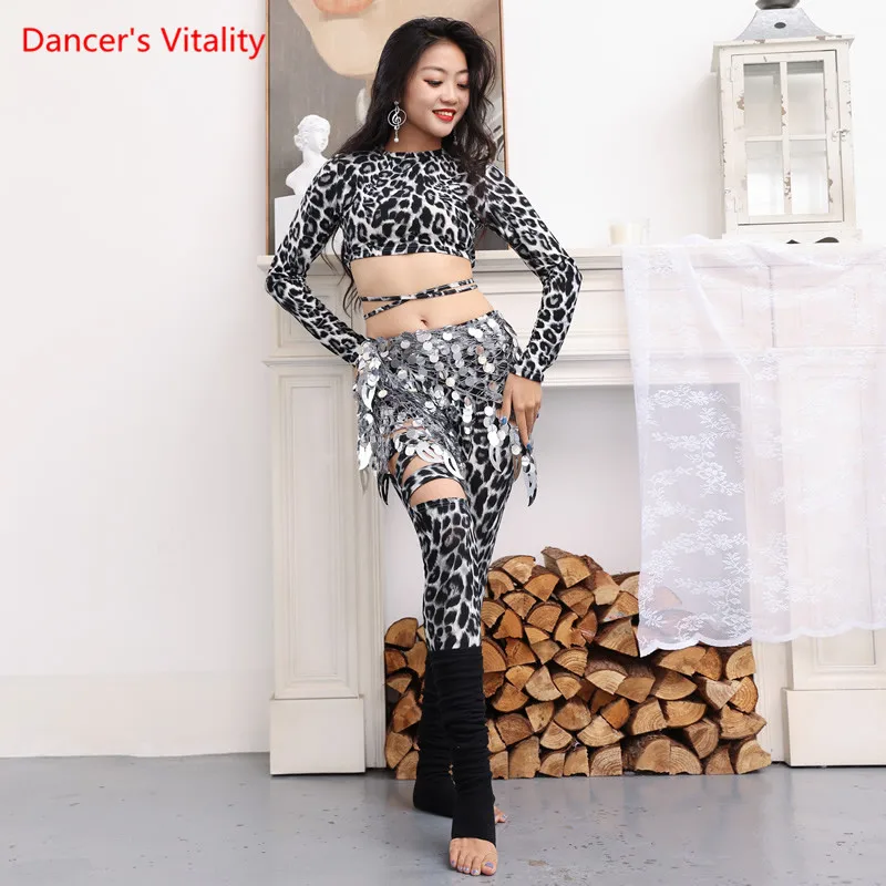 

Belly Dance Top Or Pants Round Neck Shirt Long Sleeve Leopard Print Trousers Practice Clothes Female Elegant Performance Clothin