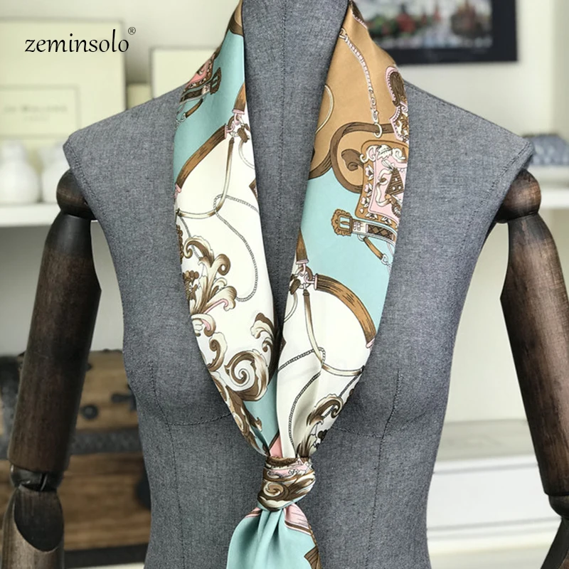 Deluxe Brand Scarves Elegant Female Square Scarf Printed Chain Square Scarf 90*90 cm Square Silk Hair Scarf Female Scarves