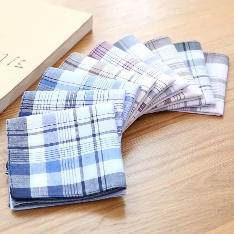 Men\'s High Quality Plaid Cotton Handkerchief To Send Elders Square Scarf Vintage Napkin Soft Sweaty Children Small Gift Harajuku