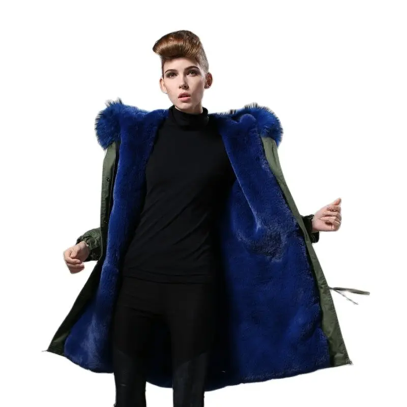 Lakeblue Color Thickness Faux Fur Lined Mr MRS Fur Wear Long Style Wholesale Direct Selling