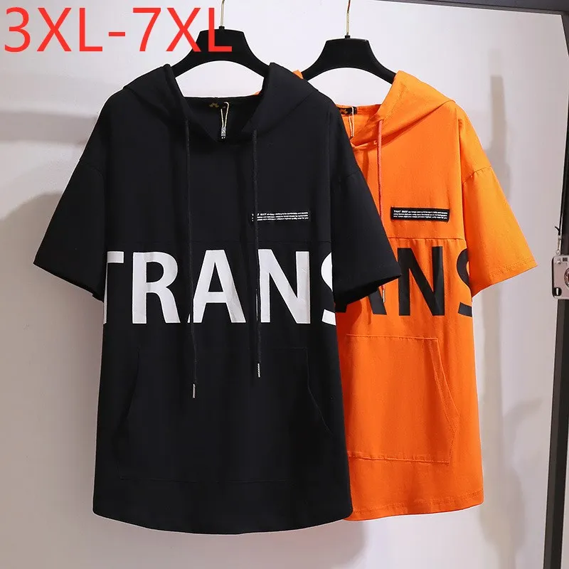 

New 2021 Ladies Summer Plus Size Women Clothing Hoodie Tops For Women Large Short Sleeve Loose Cotton Print Letter T-shirt 7XL