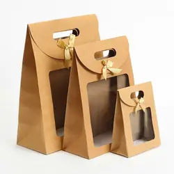 31/26/20/16cm Kraft Paper Portable Gift Bag PVC Clear Window Packaging Bags for Small Business Birthday Christmas Present Wrap