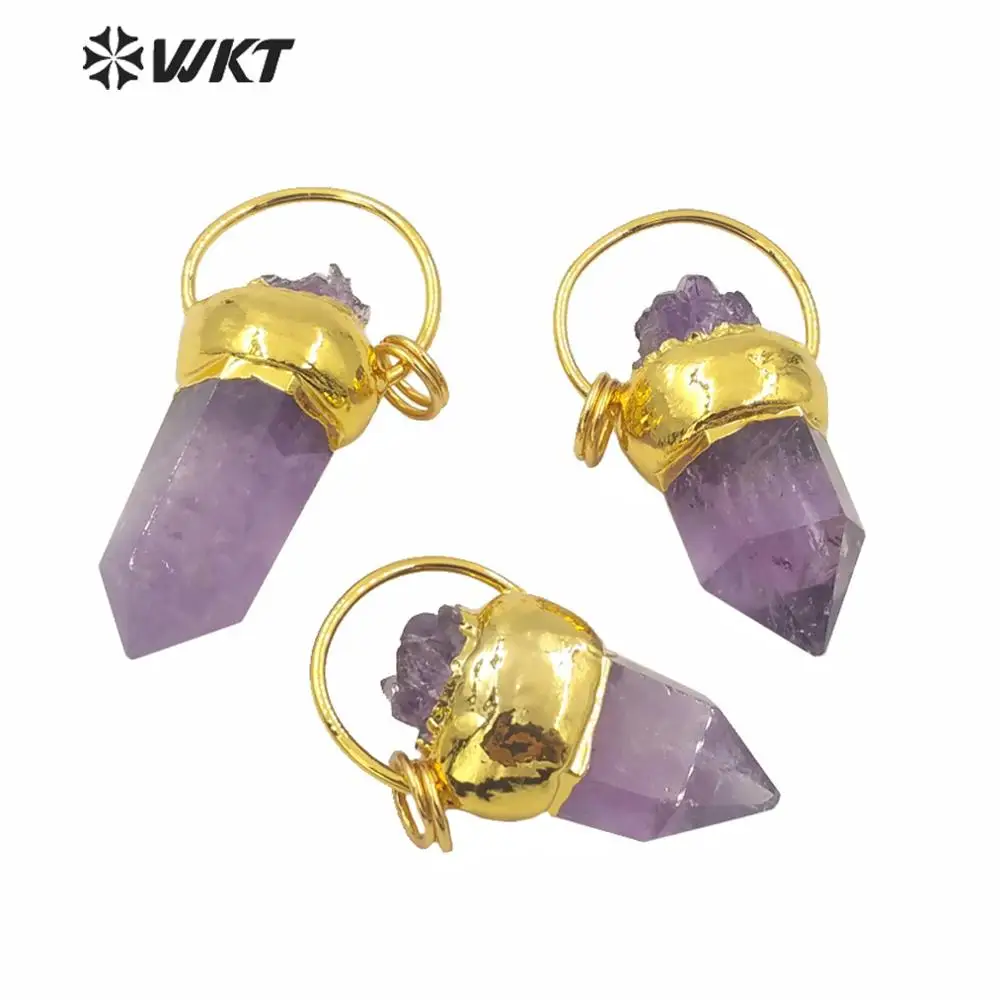 WT-P1572 Wholesale Necklace Pendant Natural Purple Stone With Gold Electroplated Single Hook For Jewelry Making Cool Style