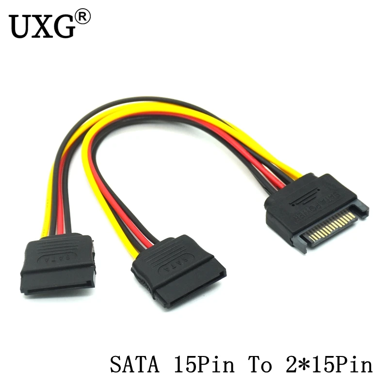 

SATA 15Pin SATA Male Plug To 2 Female 15Pin Power HDD Y Splitter Connector Cable Cord