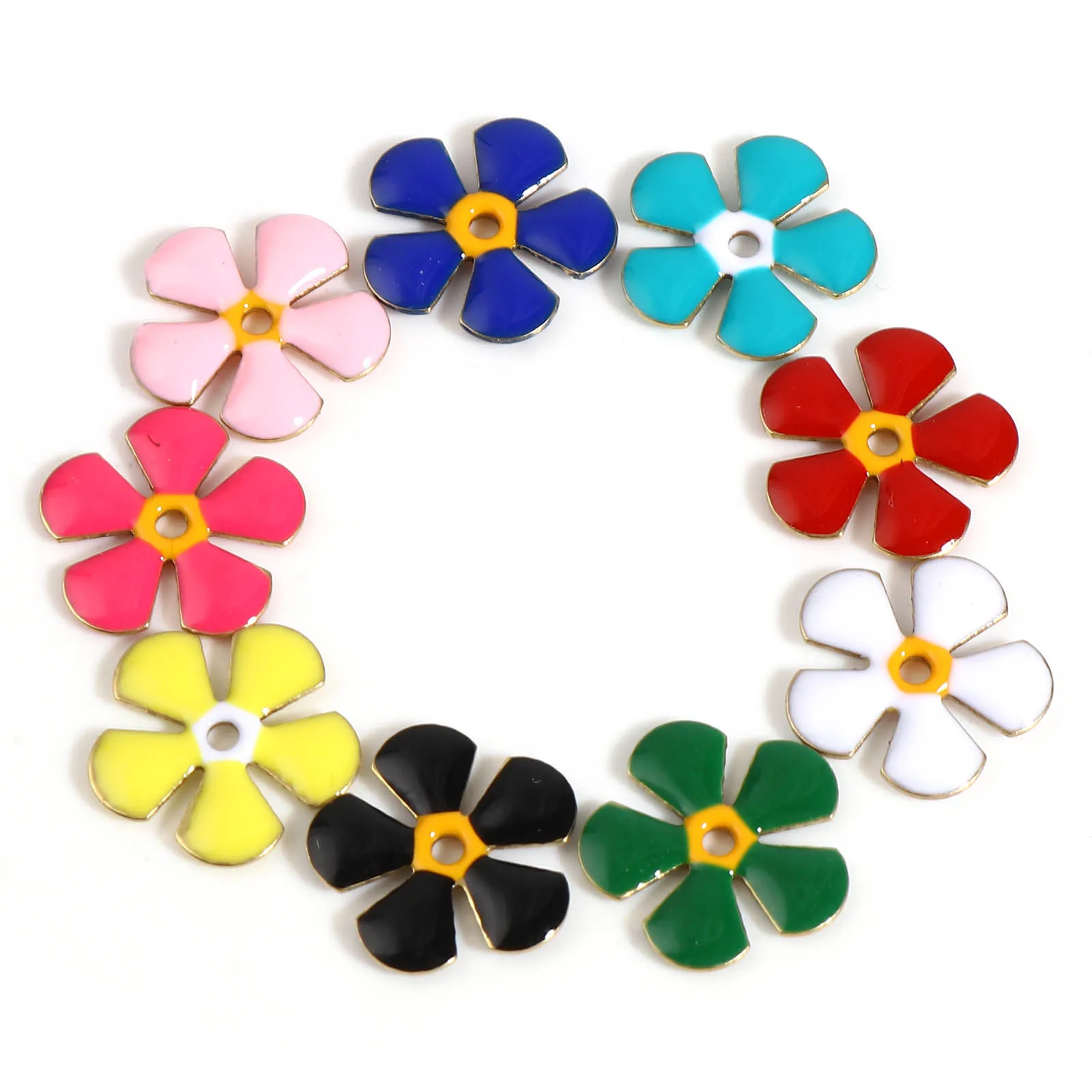 5 PCs Double Sides Enamelled Flower Charms Sequins Spacer Flower Enamel Loose Beads For DIY Bracelet Earrings Jewelry Finding