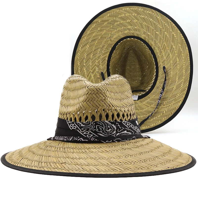 Simple Handwork Women Men Straw Summer Beach Sun hat Outdoor Summer Wide Brim Jazz Panama Straw Lifeguard Hat Womens Summer Hat