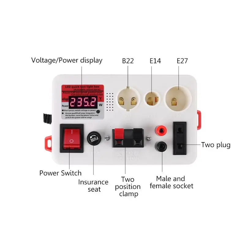 LED Fast Lamp Tester LED Light Lamp Voltage Power Tester Checkerboard 220V EU Plug Lamp Test Box with display