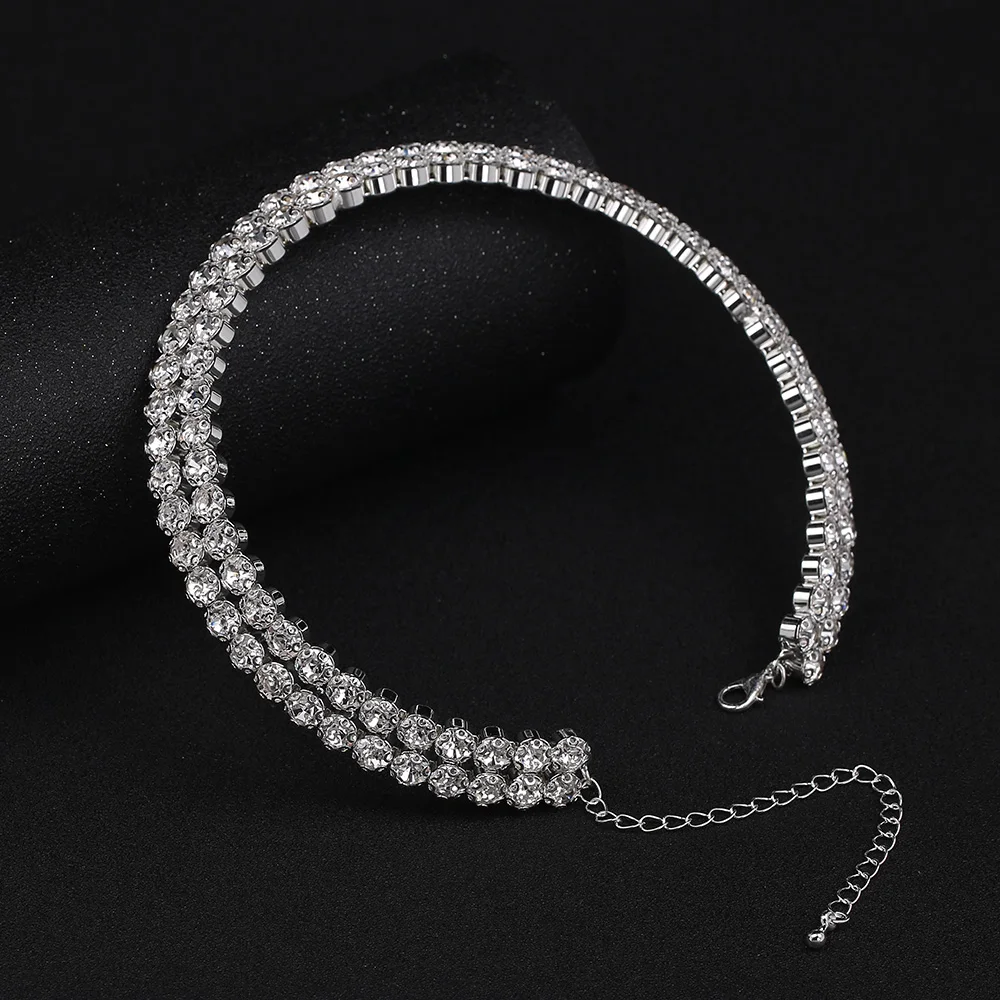 TREAZY Diamante Crystal Rhinestone Choker Necklace for Women Wedding Accessories Silver Plated Statement Jewelry Collier Femme