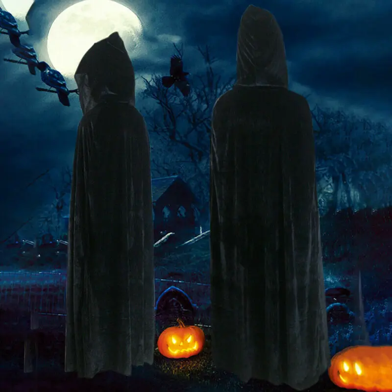 Erwachsene Halloween Samt Mantel Cape Mit Kapuze Medieval Kostüm Hexe Wicca Vampire Männer Frauen Scary Kostüme