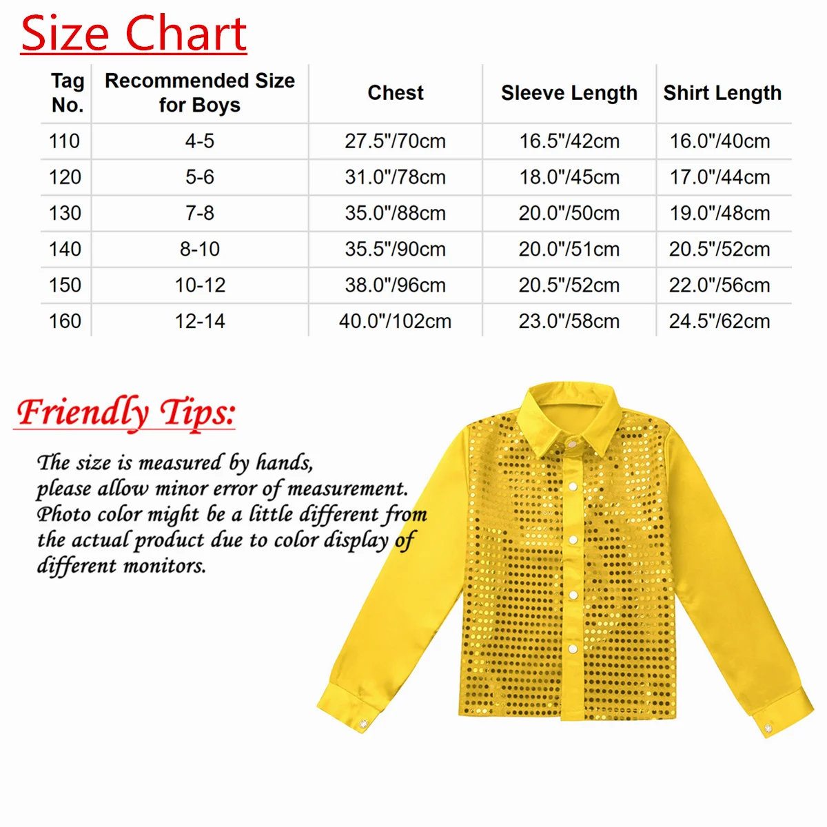 Kids Boys Shiny Sequins Shirts Dance Costumes Long Sleeve Lapel Hip-hop Jazz Dance Shirt Stage Performance Street Dance Wear