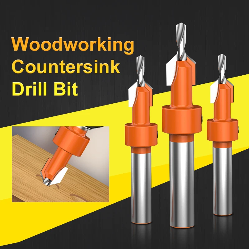 UCHEER 1set 8mm Shank HSS Woodworking Countersink Drills Bit Set Screw Salad Cutter Wood Tools  Alloy