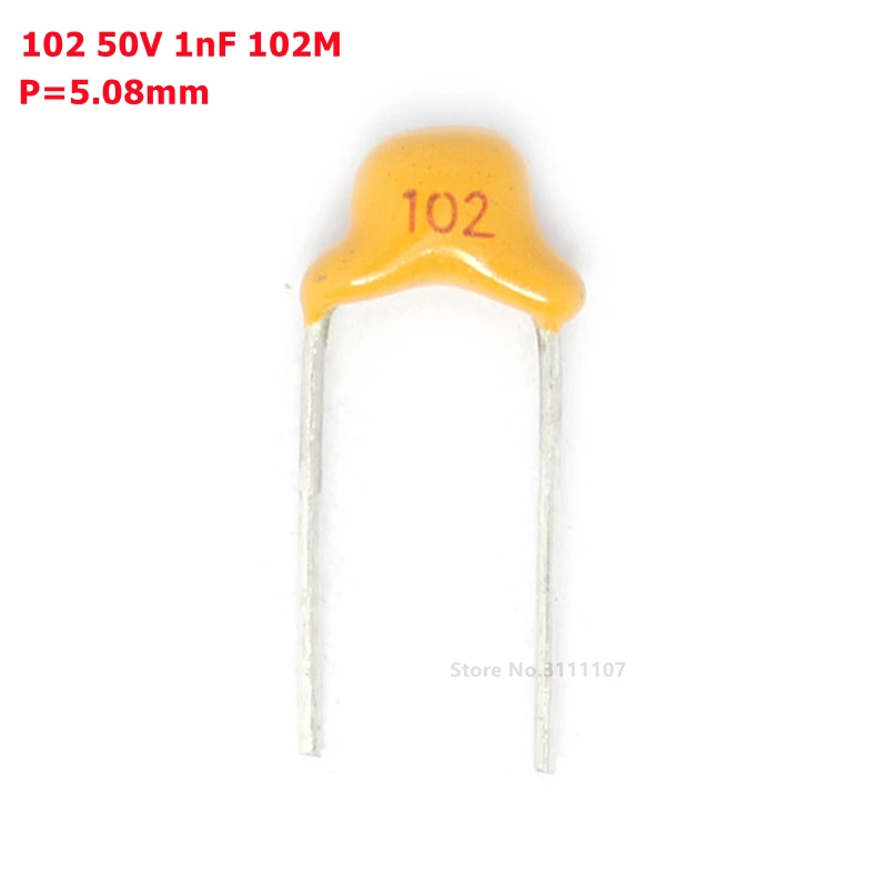 

100pcs/lot Multilayer ceramic capacitor 102 50V 1nF 102M P=5.08mm