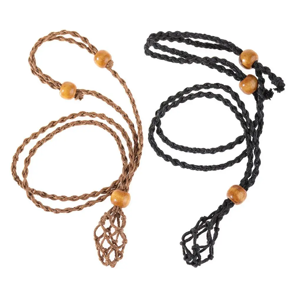 

Adjustable Wax Rope Hemp Macrame Necklace Rough Net Bag Pendant DIY Home Decor Energy Stone Crystal Stone Hanging Accessories