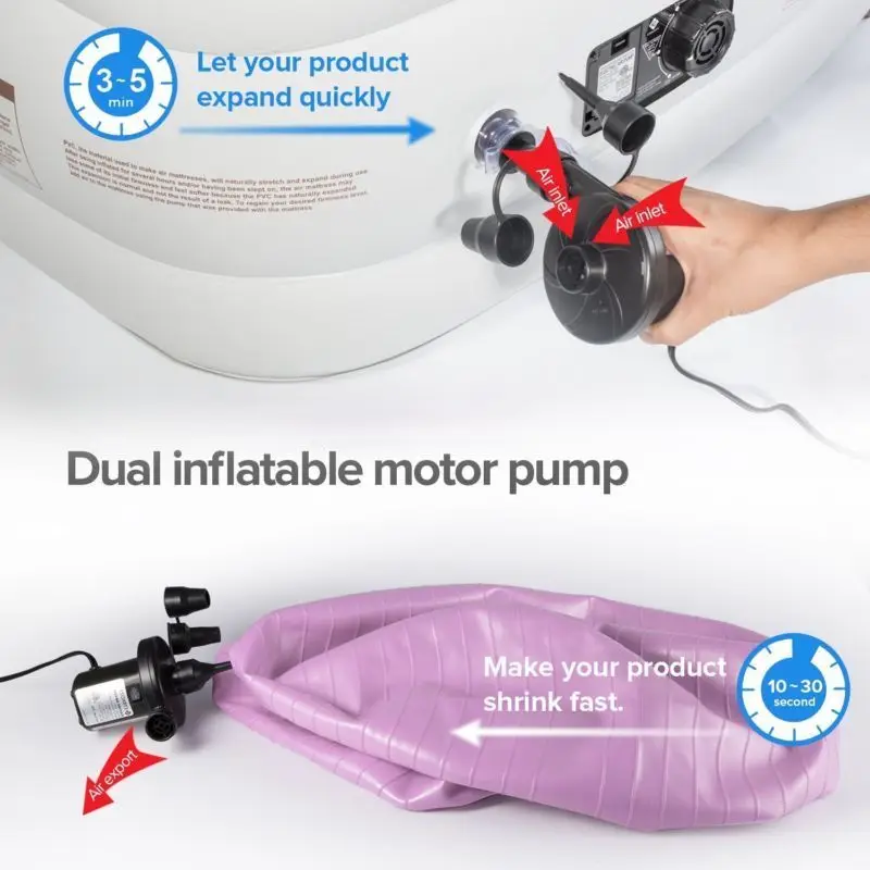 2in1 Electric Air Pump Inflator for Inflatables Camping Bed Pool 12V Car Home