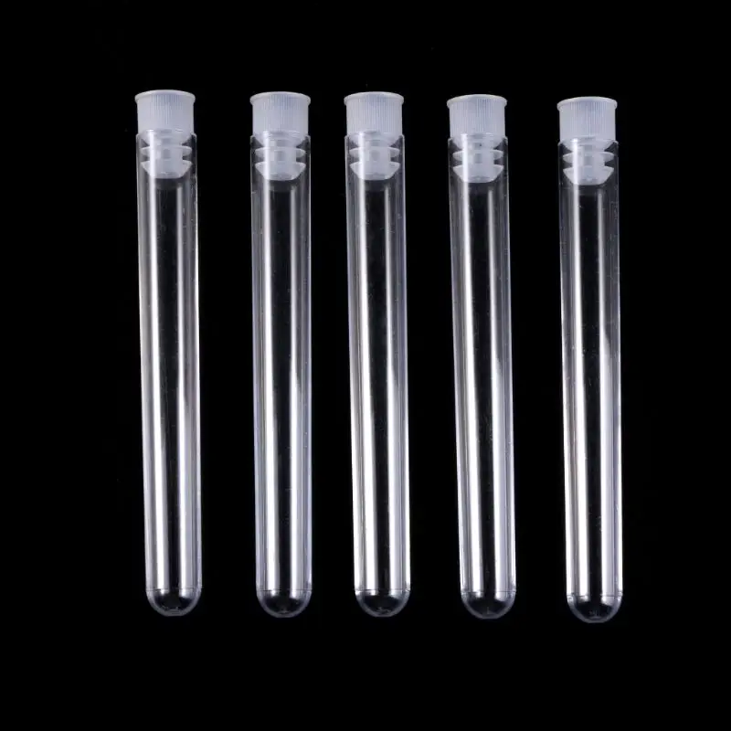 50Pcs/Pack 12x100mm Transparent Laboratory Clear Plastic Test Tubes Vials With Push Cap School Lab Supplies