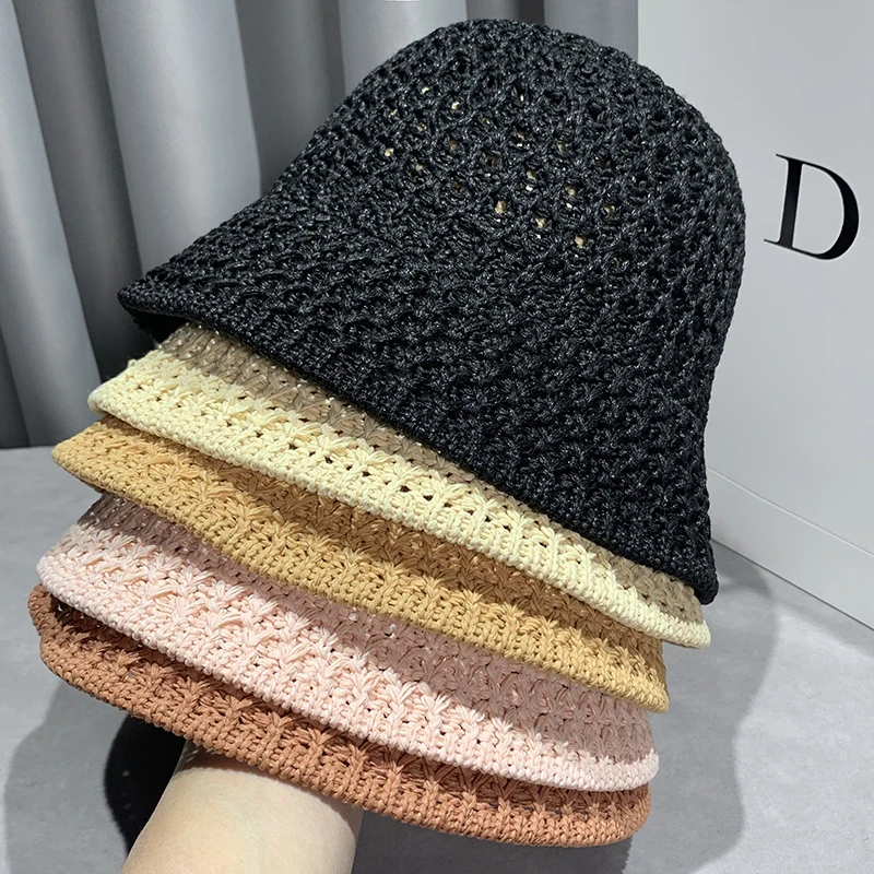 

Hollow Woven Fisherman Hat Ladies Summer Korean Breathable Sun Cap Men Japanese Street Fashion Show Face Small Wild Basin Caps