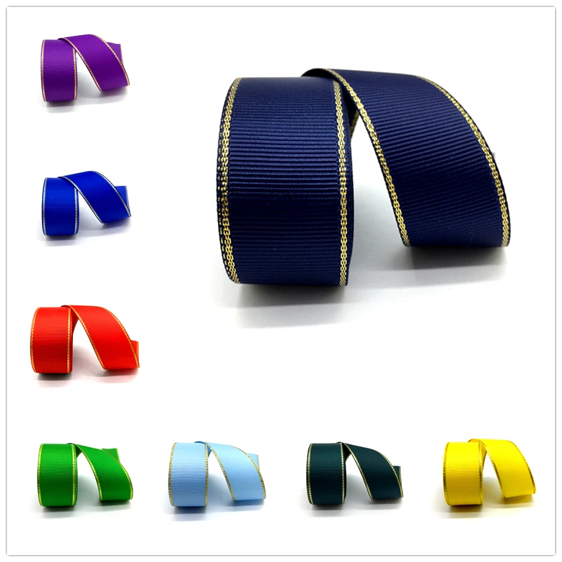 5 Yards 25mm Ribbon Wedding Decoration Gold Metallic Edge Grosgrain Gift Wrapping Hair Bows DIY Christmas
