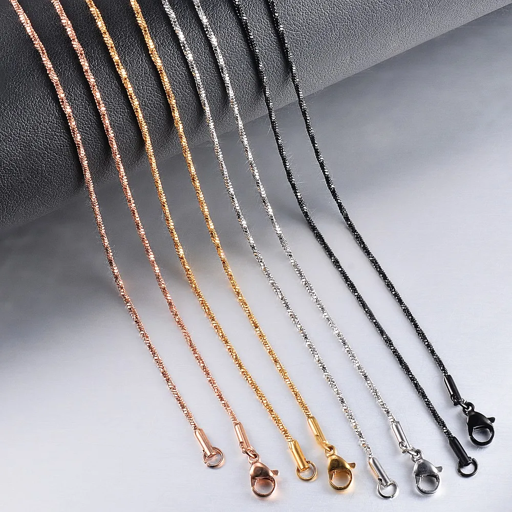 1 Stück, Breite 1,2 mm, winzige, gedrehte quadratische Schlangenkette, Halskette aus Edelstahl, Choker-Halskette für Damen, Collier – Detail 2