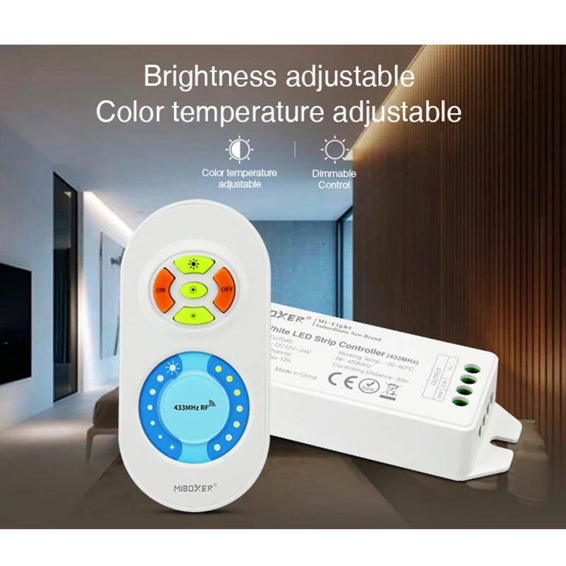 

MiBOXER DC12-24V 433MHz LED Strip Controller Brightness Dimmable For Dual White Single Color RGB led light strip