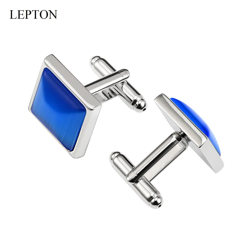 High Quality Blue Opals Stone Cufflinks for Mens Shirt Cuffs Cufflink Lepton Fashion Square Stone Cuff links Relojes gemelos