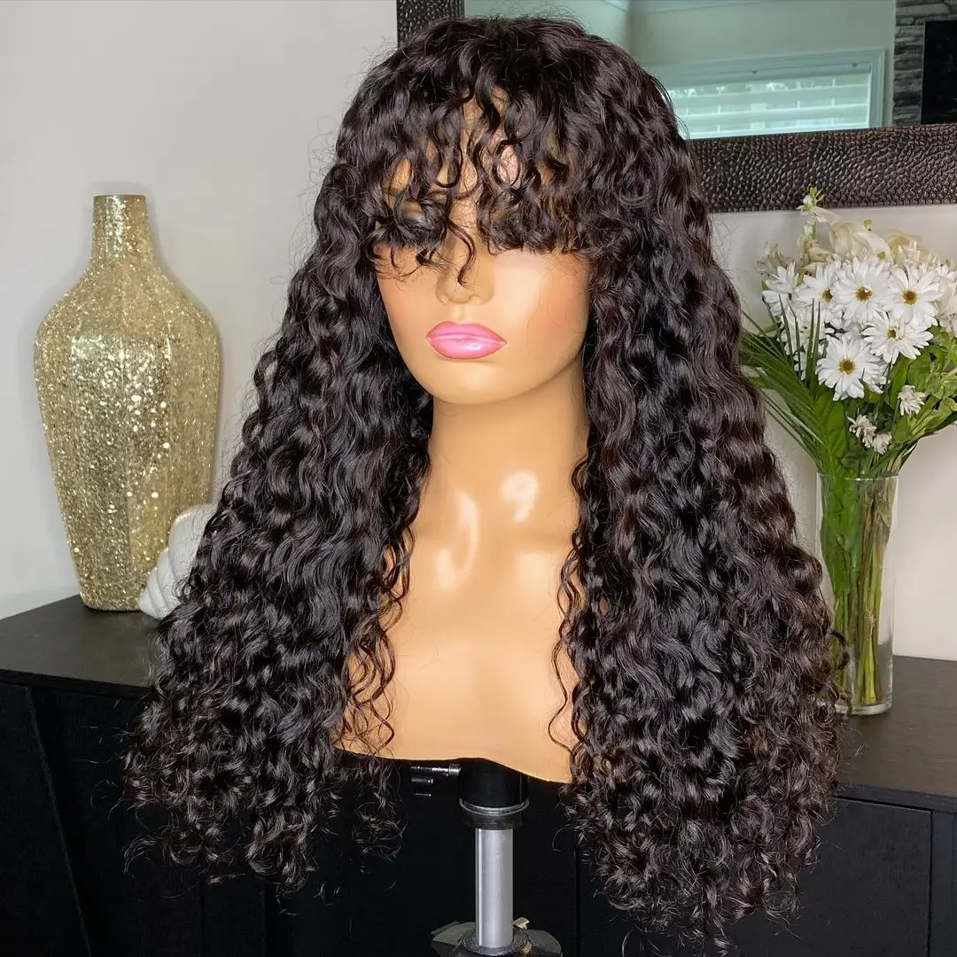 

Full Machine Wigs Human Hair Brazilian Natural Color Jerry Curly Wigs For Black Women Human Hair With Bangs