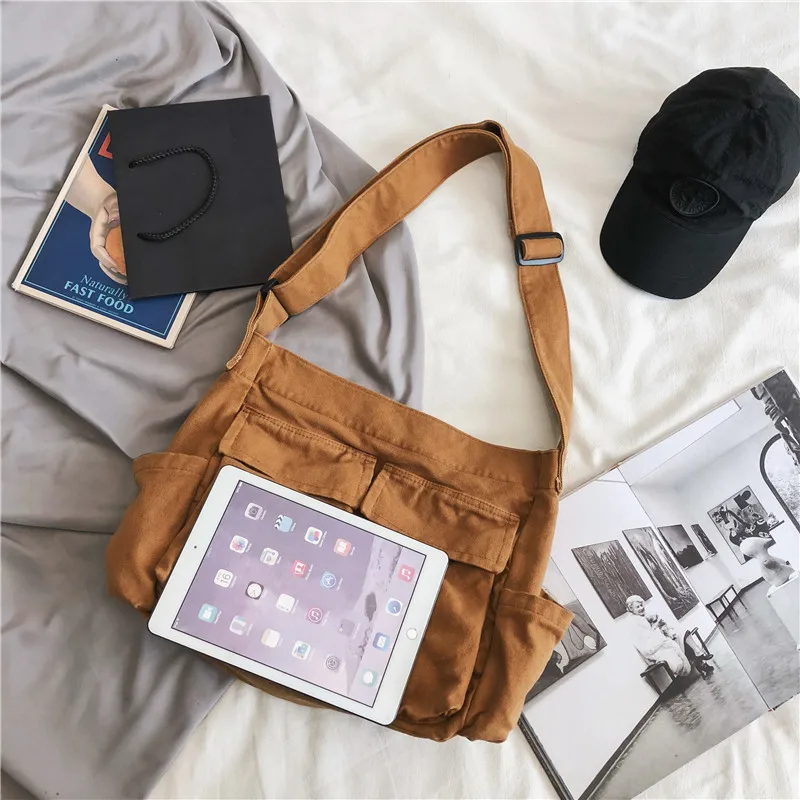 Sac Besace en Toile Multi-poches, avec Fermeture Éclair, Grande Taille, de Grand Magasin, Hip Hop, pour Adolescent et Étudiant, Sac à Main pour