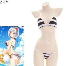 AniLV Beach Girl Black Stripe Bikini Swimsuit Costume Backless Anime Comics Swimwear Uniform Pool Party Cosplay