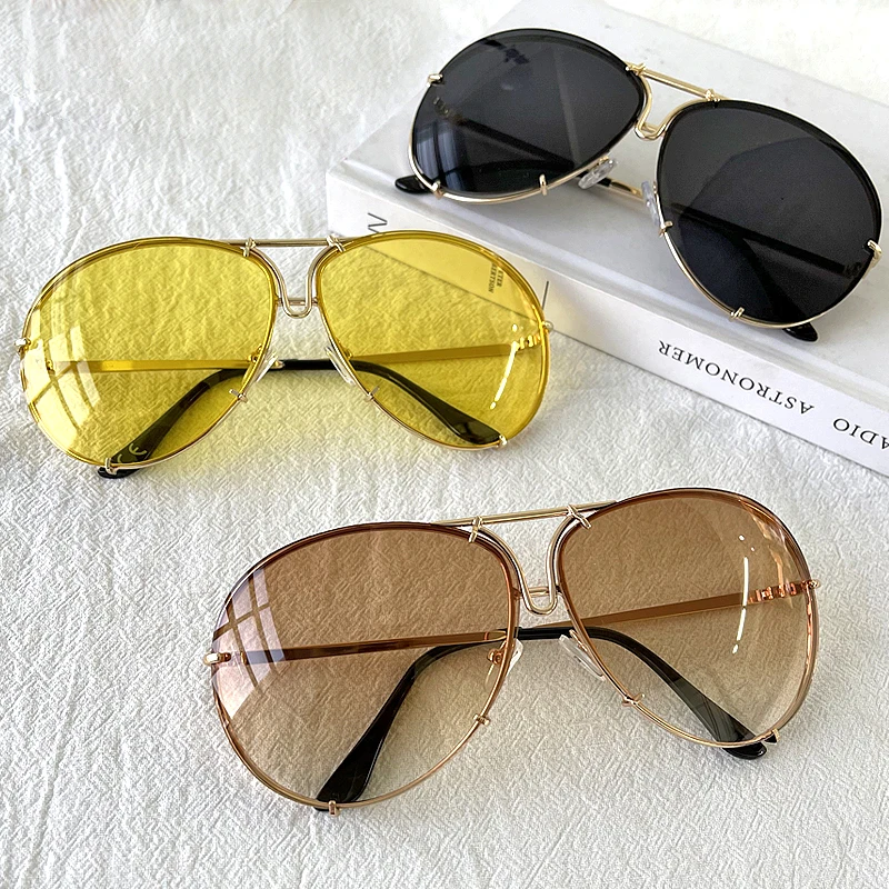 HBK Fashion Pilot Retro Mirror Sunglasses Women Brand Designer Yellow Sun Glasses Men Outdoor Driving Eyewear Shades for Men