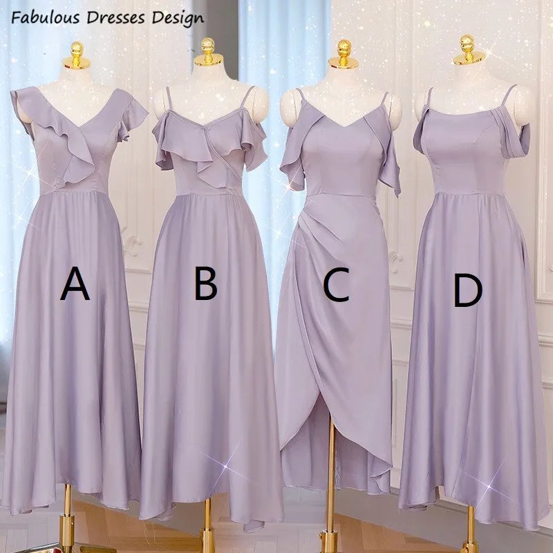 

Fashion Tea Length Bridesmaid Dresses Cap Sleeve V-neck A-line Ruffles Sleeveless Bridal Party Dress For Women Maid Of Honor