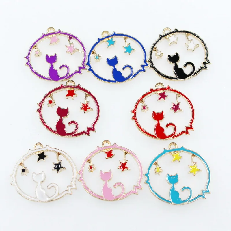 Wholesale 50pcs Mix Color Enamel Pet Cat Dangle Charms Diy Pendant Jewelry Hanging Accessory