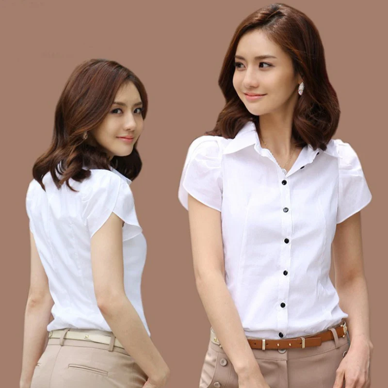 

Women Summer Formal Shirts Short Sleeves Slim Fit Office Lady Turn-down Collar AIC88