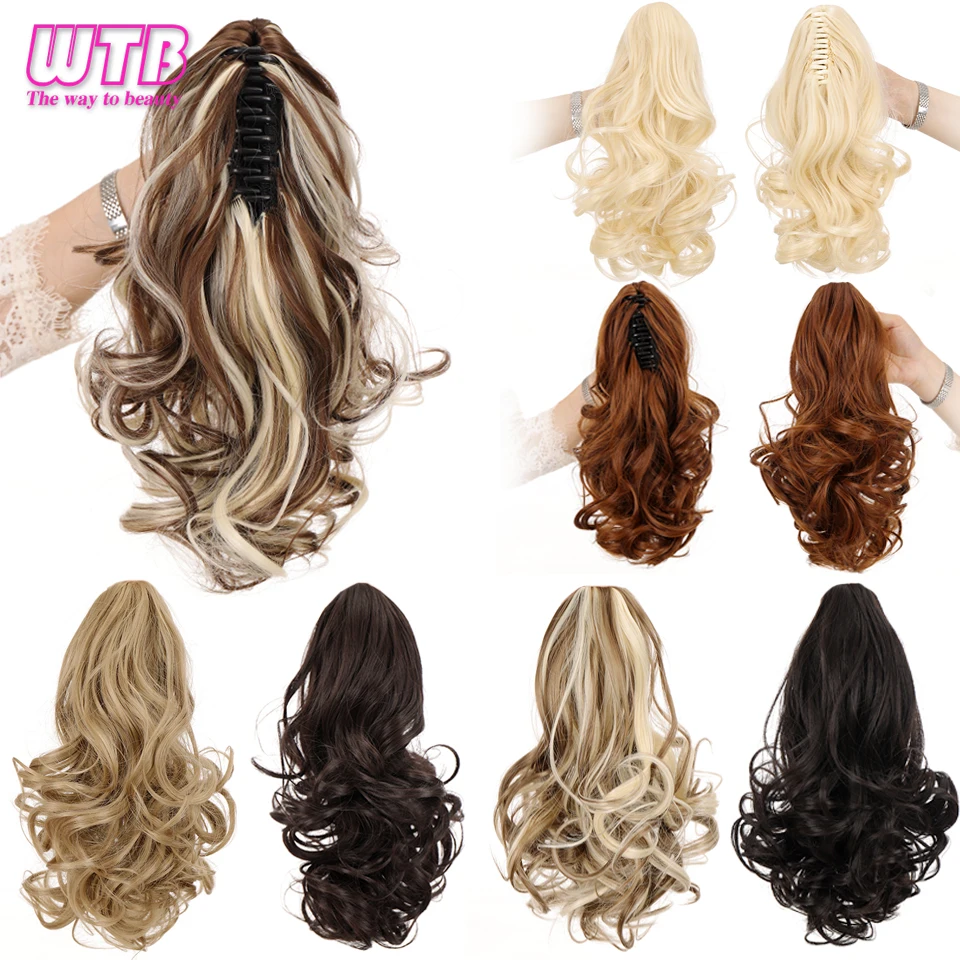 WTB Synthetic Long Wavy Claw on Hair Tail False Hair Ponytail Hairpiece Drawstring Wave Black Ponytail Extensions for Women