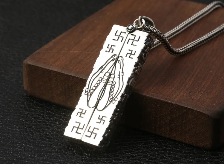 

925 sterling silver jewelry South no Ami Buddha prayer hand open pendant Thai silver six-character mantra pendant