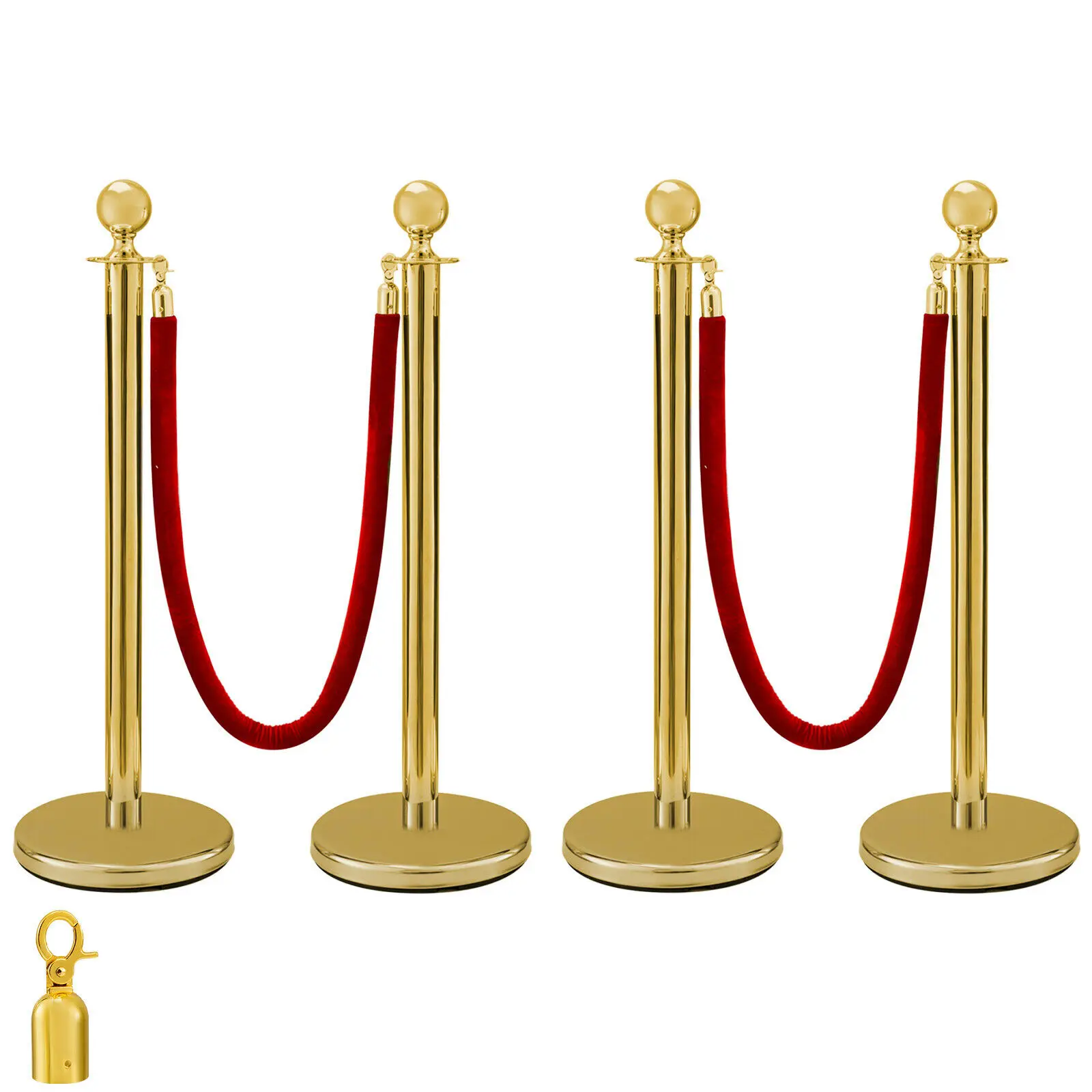 Vevor 38Inch Goud Zilver Staanderpalen Wachtrij Rood Fluwelen Touw Crowd Control Line Barrières Met Stabiele Basis Voor Feestartikelen