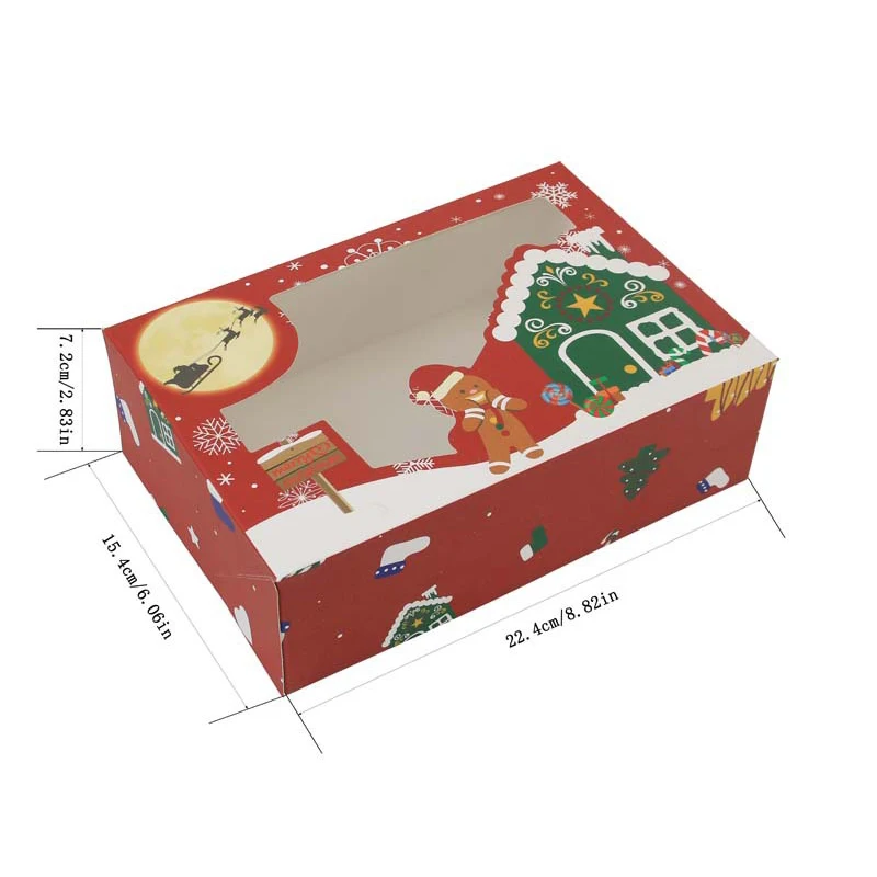 4PCS Christmas Party Paper Packaging Boxes Pvc Window Biscuit Box Cake Candy Chocolate Boxes