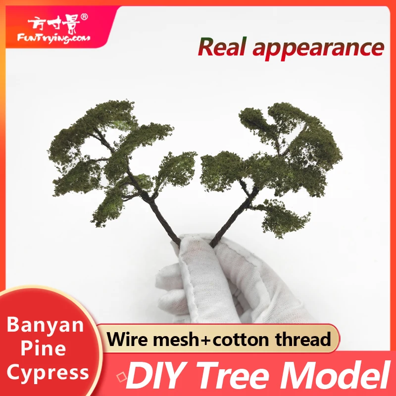 2pcs Banyan Cypress Pine Model Tree 1:87 Scale Miniature Diy Sand Table Material Greening Road Railway Layout hobby Accessories