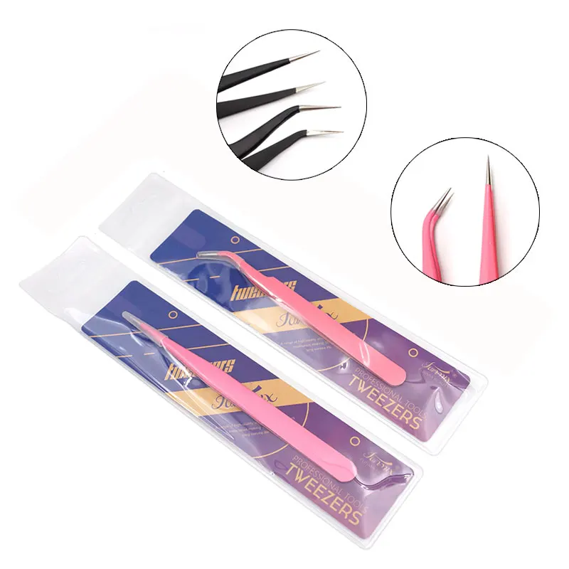 2Pcs Gerade und Gebogene Wimpern Pinzette Nail art Acryl Gel Strass Picking Werkzeug Anti Säure Nipper Wimpern Verlängerung