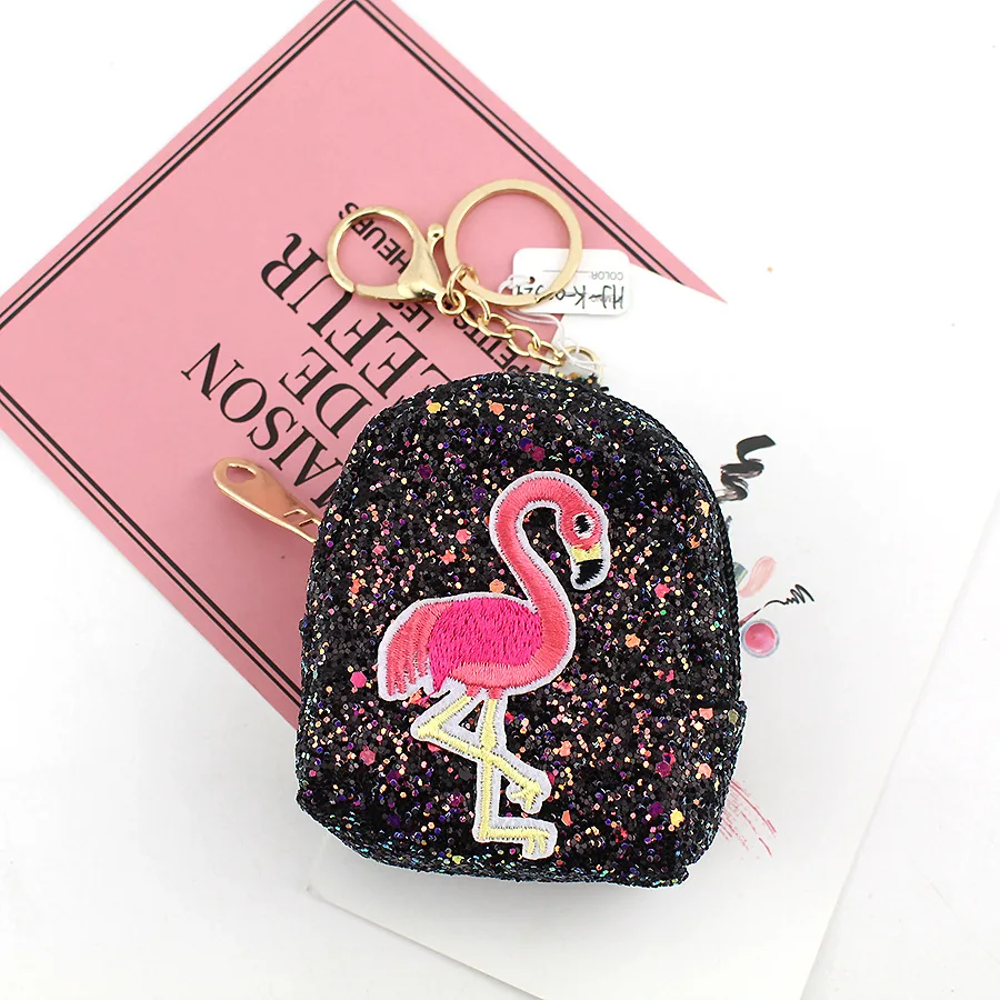 

1Piece Bright Black Color Bright Flamingo Creative Coin Bag Fashionable New Zipper Wallet