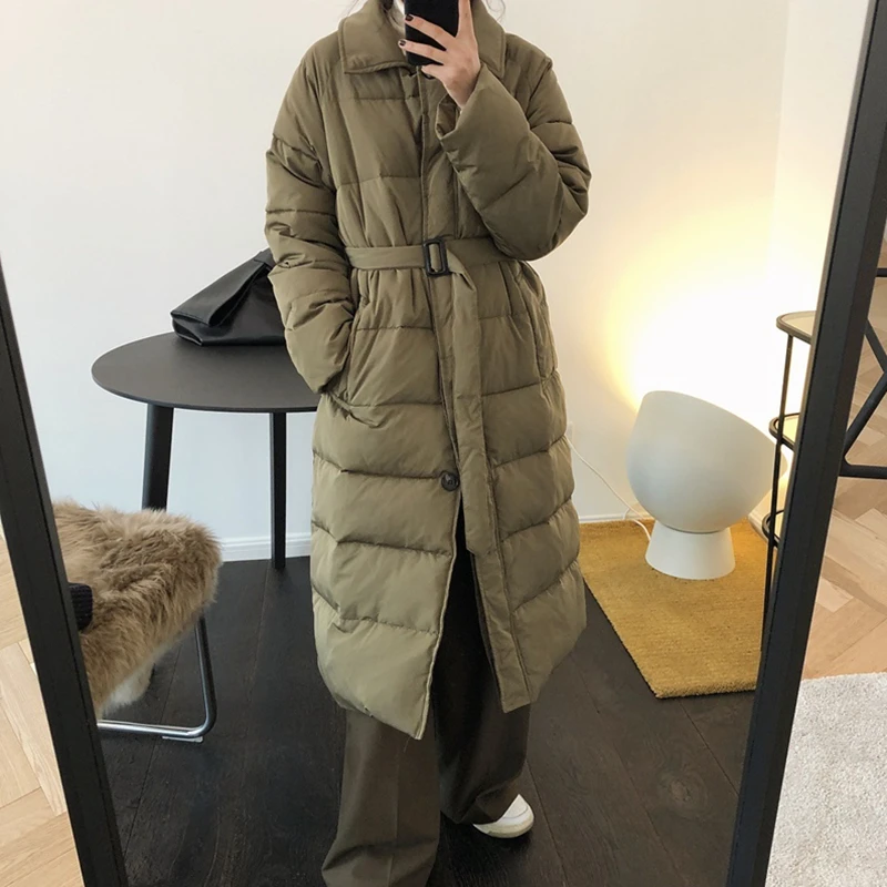 2021 Women's Winter New Temperament Single Breasted Lapel Thick Cotton Jacket For Ladies Mediumn Long Waist Warm Chic Coat