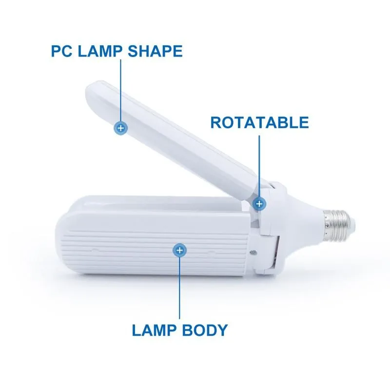 30W 45W 60W E27 LED Bulb SMD2835 Super Bright Foldable Fan Blade Angle Adjustable Ceiling Lamp Home Energy Saving Lights