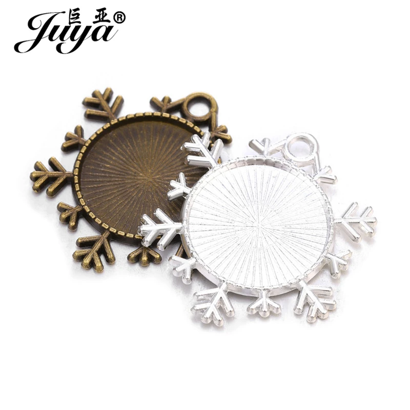 

JUYA 10PCS 25mm Snowflake Cabochon Pendant Base Setting For Necklace Findings DIY Jewelry Making Accessories Handmade Crafts