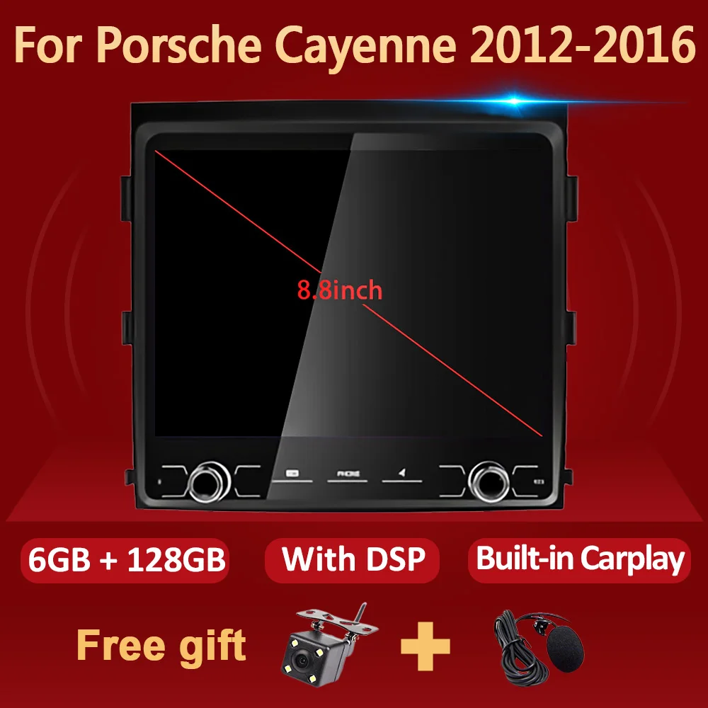 

Автомагнитола Eunavi 6G 128G, мультимедийный плеер для Porsche Cayenne 2012 2013-2016, GPS Carplay, Android, автостерео 2 din 8,8 дюйма