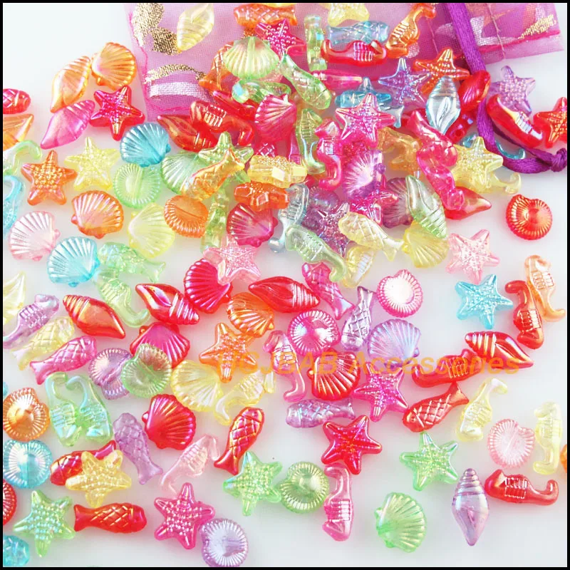 120Pcs Mixed Acrylic Plastic Marine Animals Spacer Beads Charms 12mm-15mm