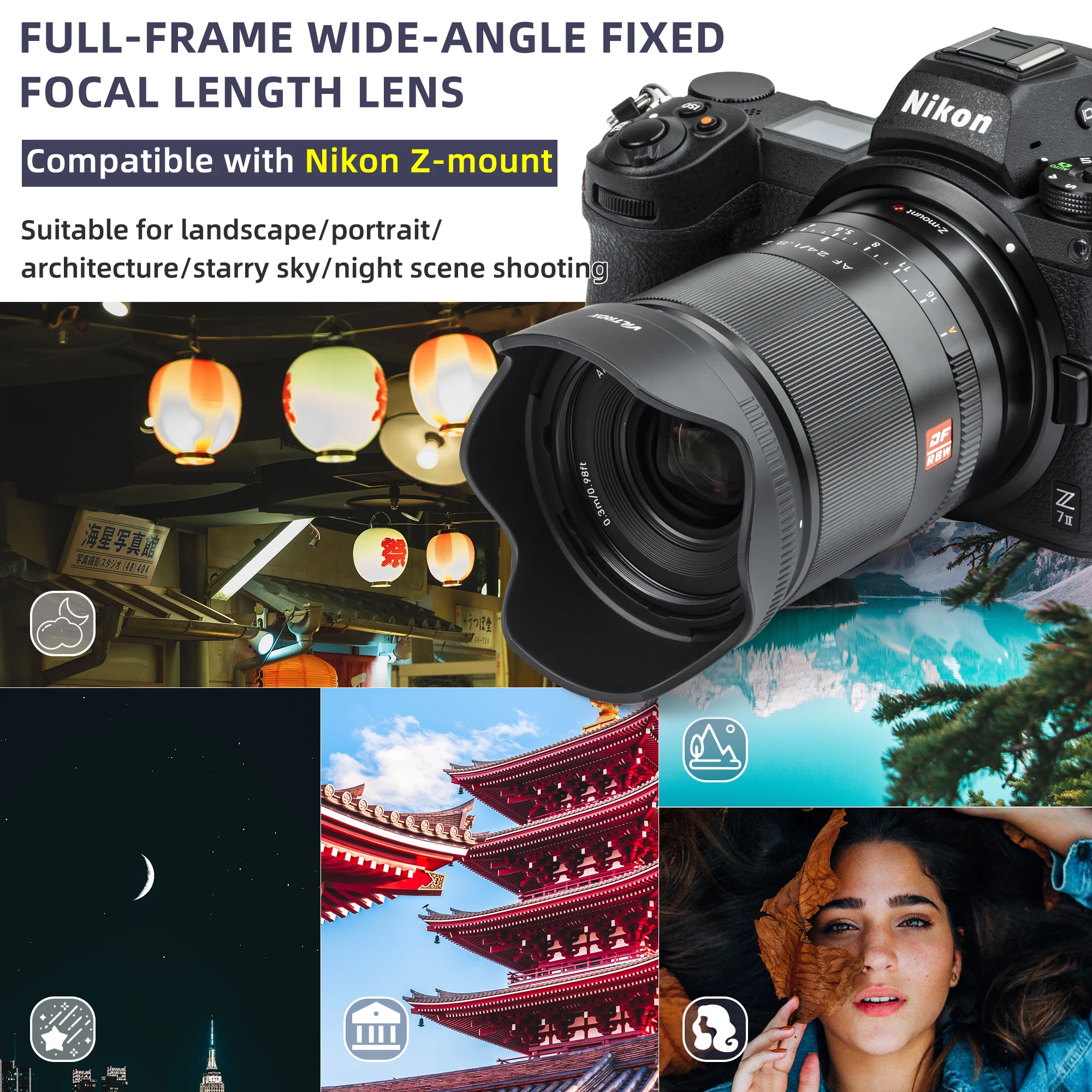 Объектив viltrox 24 мм F1.8 Z Nikon Lesn с автофокусом, широкоугольный объектив с автофокусом для камер Nikon Z Mount Z5 Z6 II Z7 II