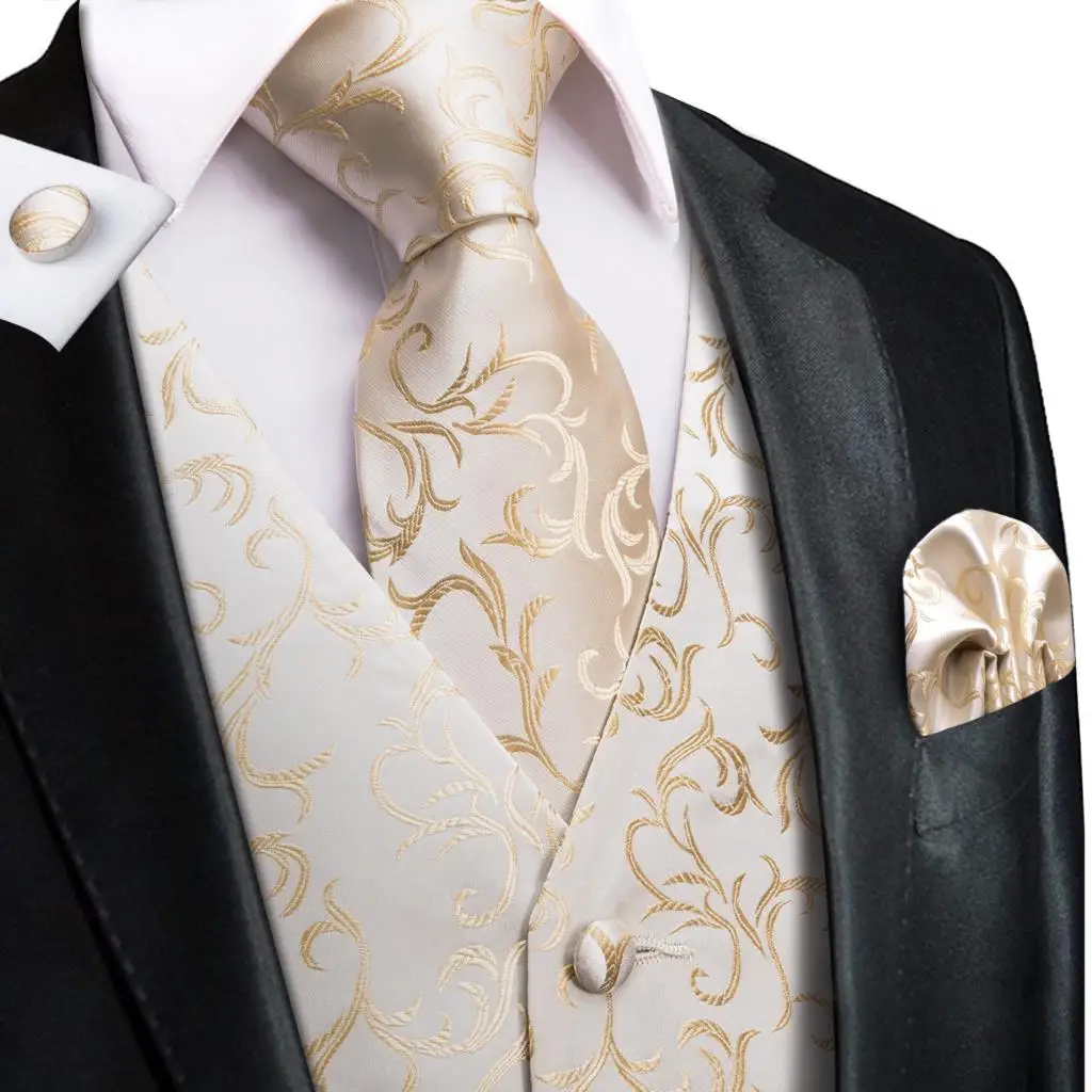 Silk Men's Waistcoat Necktie Set Men Vests With Neck Tie Hankerchief Cufflinks Floral Paisley for Business Wedding Dad Son Gift