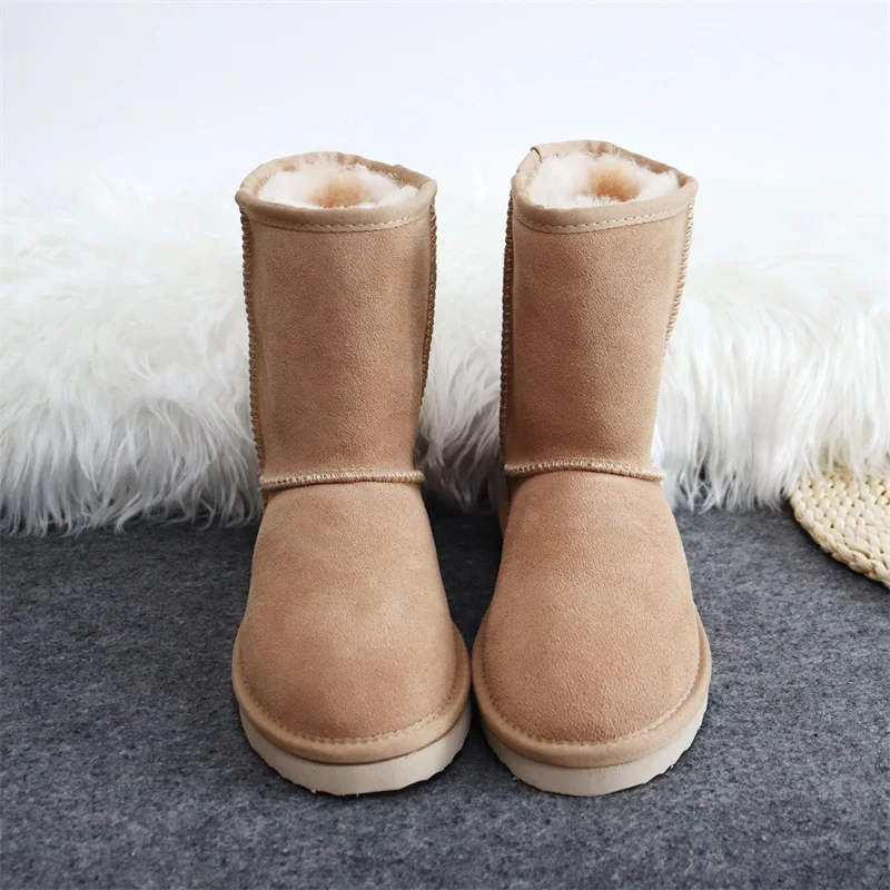 New Natural Fur Inside 2023 New Genuine Cowhide Leather Snow Boots Shoes Women Waterproof Boots Warm Winter Boots Women Shoes