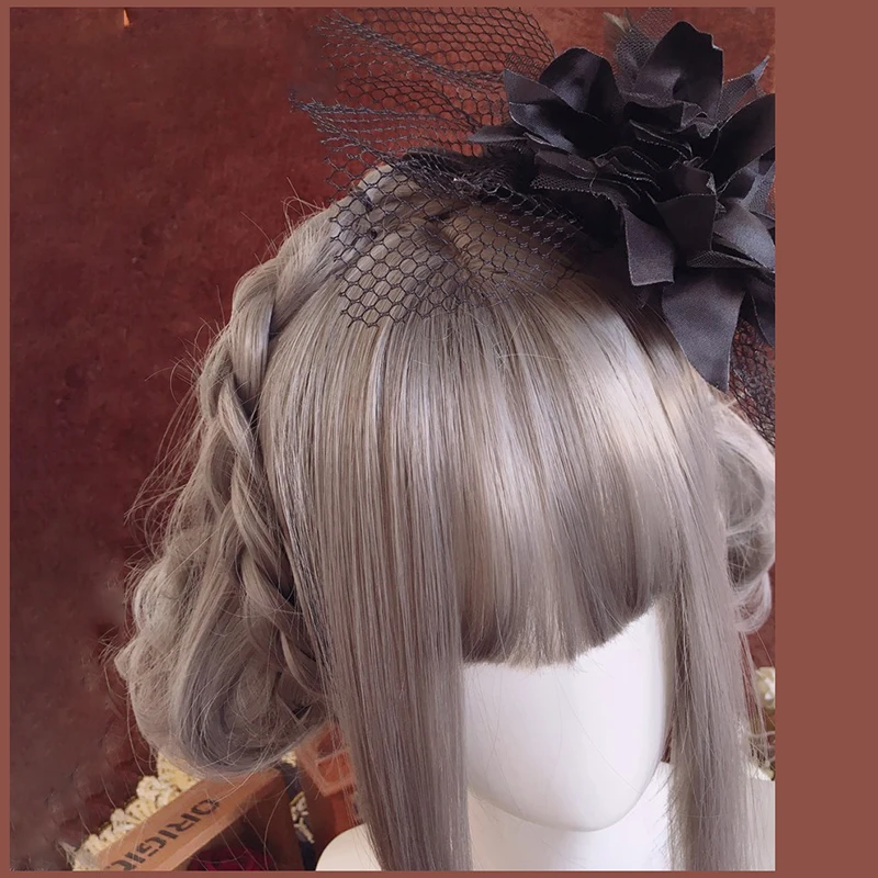 Gothic lolita headdress black flower feather small top hat hairpin side clip hair Punk accessories