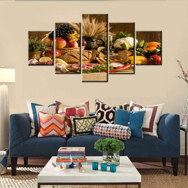 5D Diy Diamond Painting food picture Full Square round Diamond Embroidery Mosaic 5 pieces Restaurant kitchen decorationZP-3701