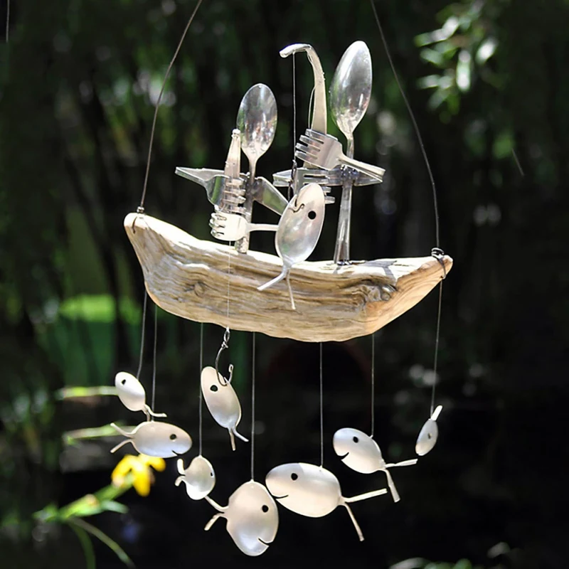 Wind Bell Garden Decoration Fishing People Wind Bell Coastal Design Suitable Fish Pond Garden Indoor Outdoor Window Decor